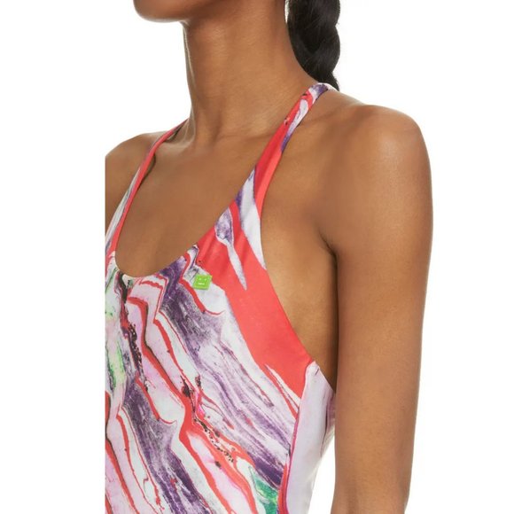 ACNE STUDIOS Witala Face Marble Print One-Piece Swimsuit Sz S - Picture 5 of 14